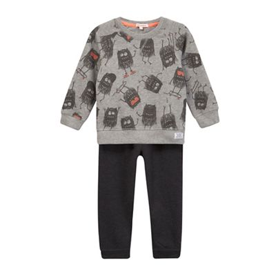 Boys' grey monster print sweater and joggers set